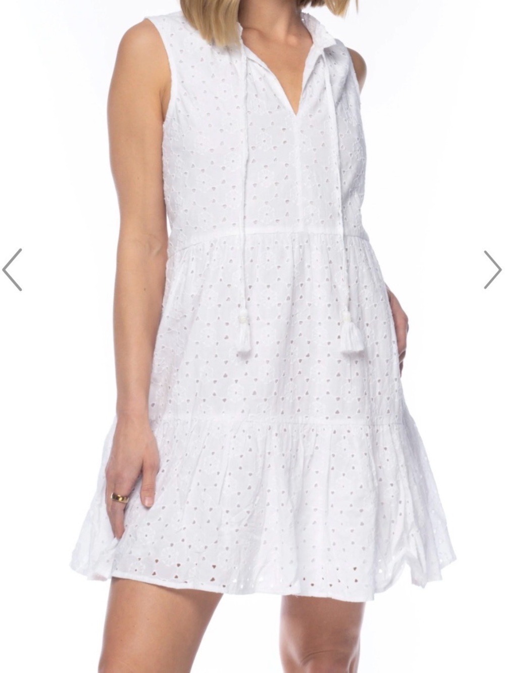 Tolani White Eyelet Tiered Tassel Dress